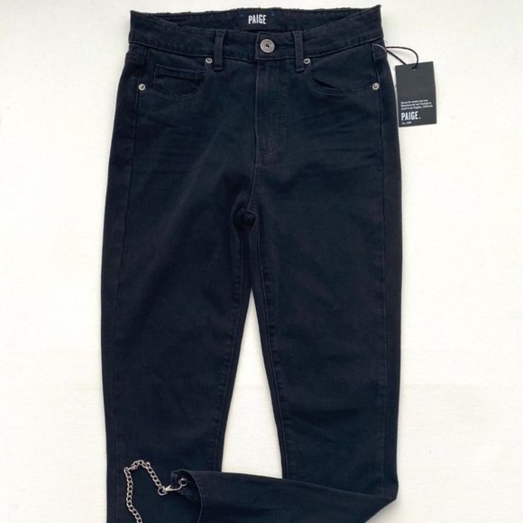 Paige Transcend Hoxton High Waist Chain Stirrup Ankle Peg Jeans Black - Picture 7 of 9